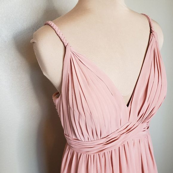 Azazie Dress 10 Blush pink Dusty Rose Braided Strap Chiffon Maxi dress - Picture 4 of 7